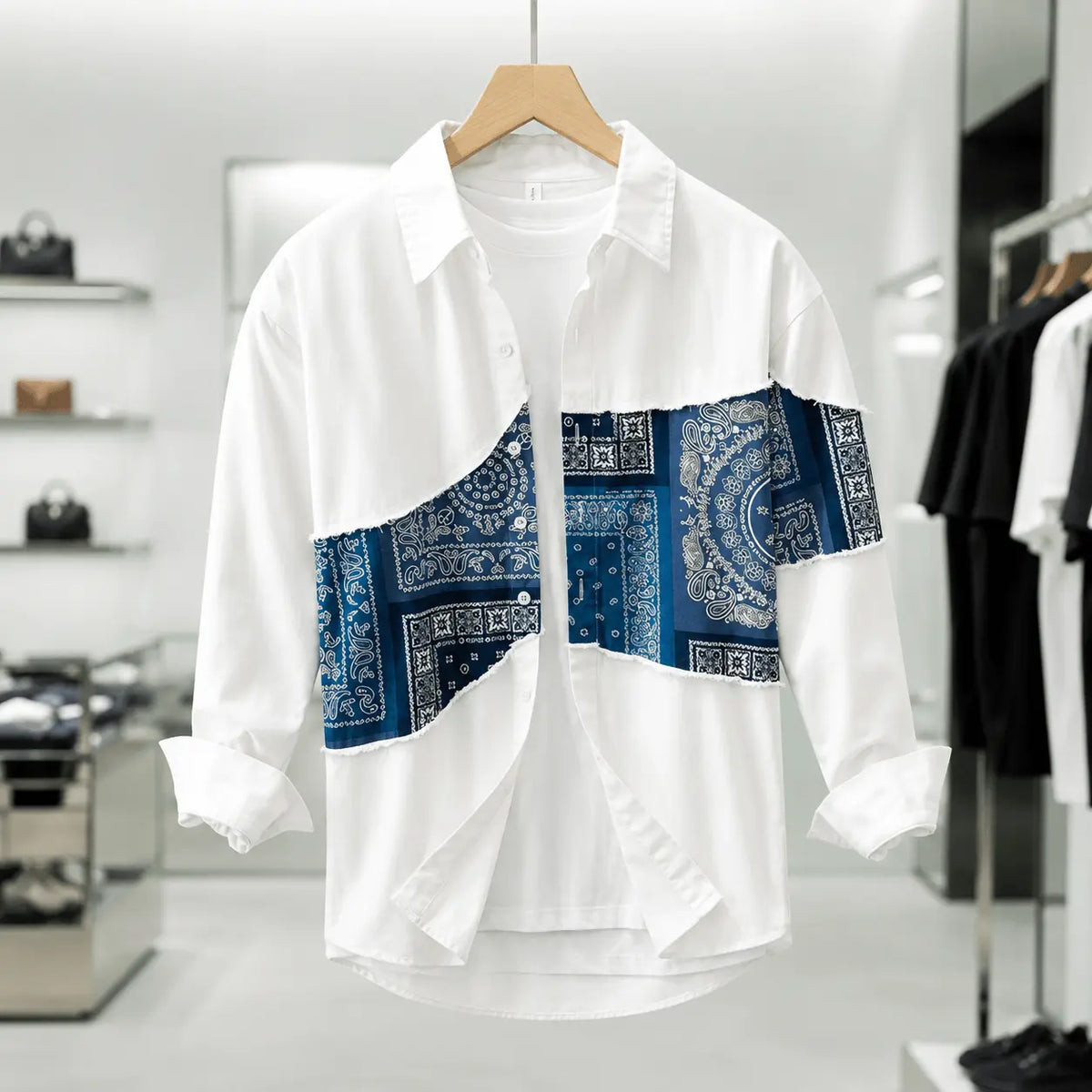 Men's Paisley Patchwork Cotton Shirt