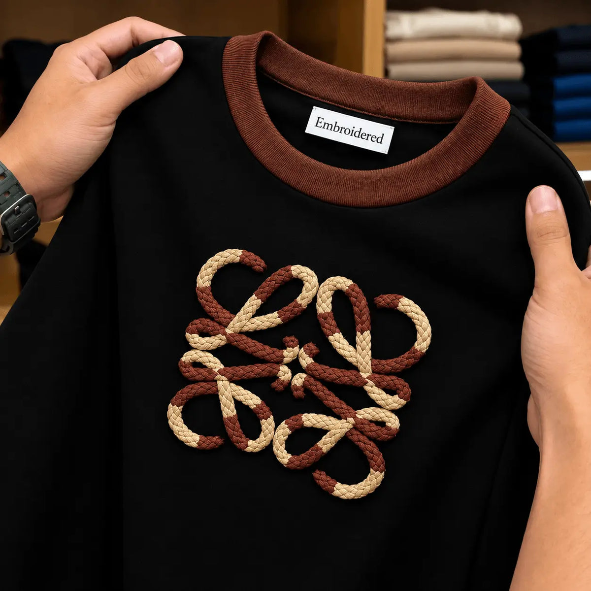 Men's Black Rope Logo Graphic Crew Neck T-Shirt