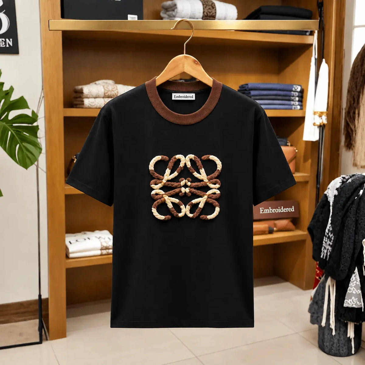 Men's Black Rope Logo Graphic Crew Neck T-Shirt