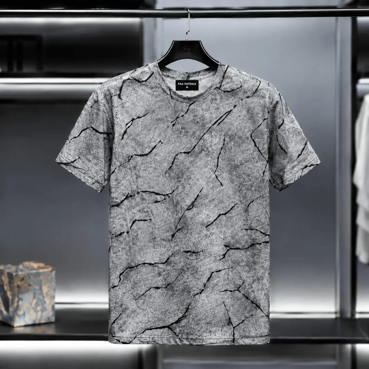 Men's Grey Marble Print Crew Neck T-Shirt